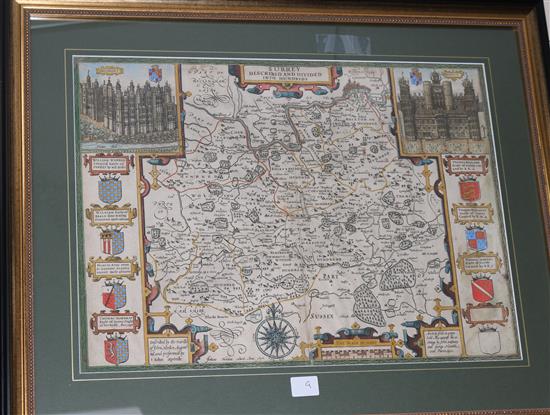 A John Speede map of Surrey, 38 x 51cms